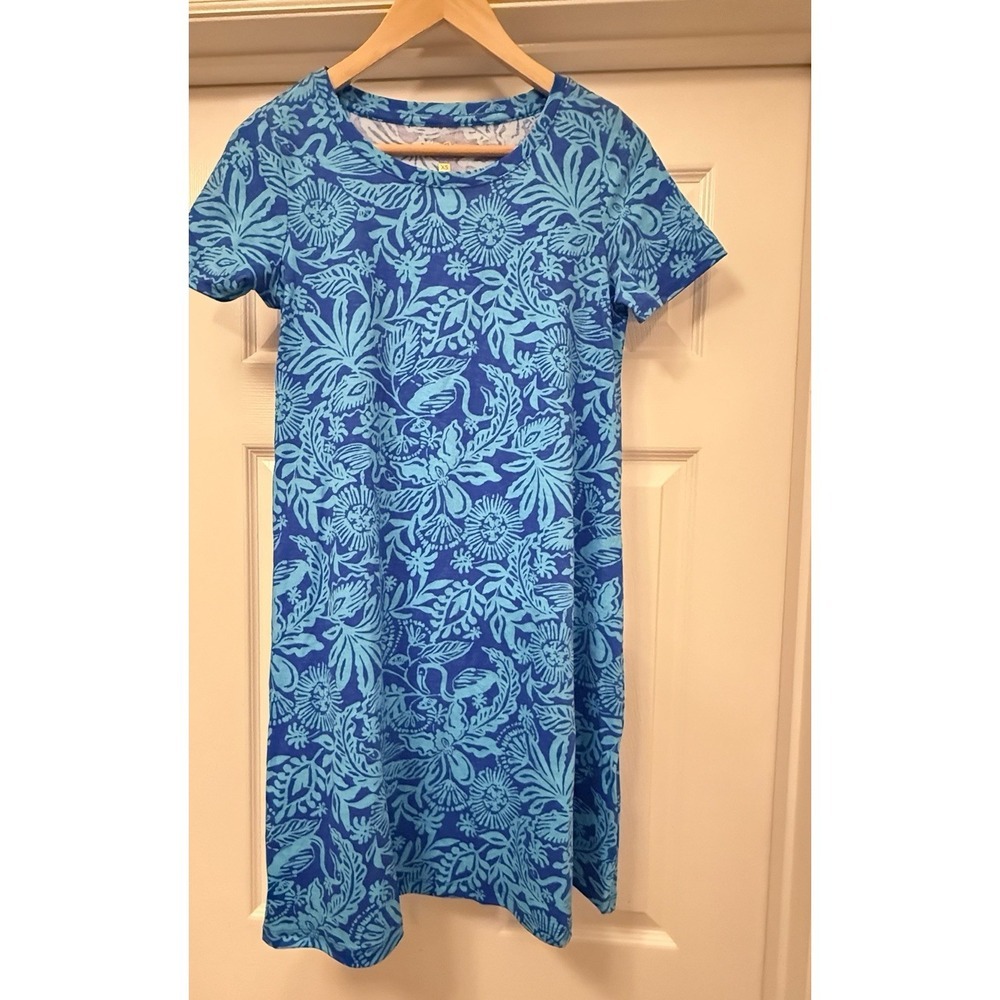 Lilly Pulitzer T-Shirt Dress Womens XS Blue Tropical Flamingo Pima Cotton 005652